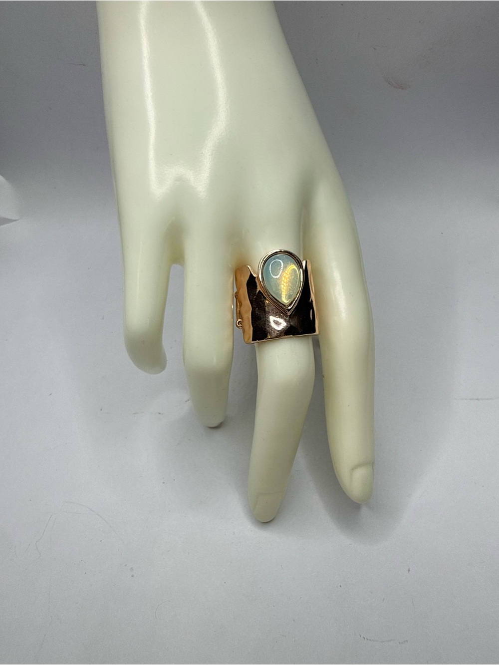 Paparazzi Adjustable Gold-Tone Wide Band Ring with Iridescent Teardrop Stone